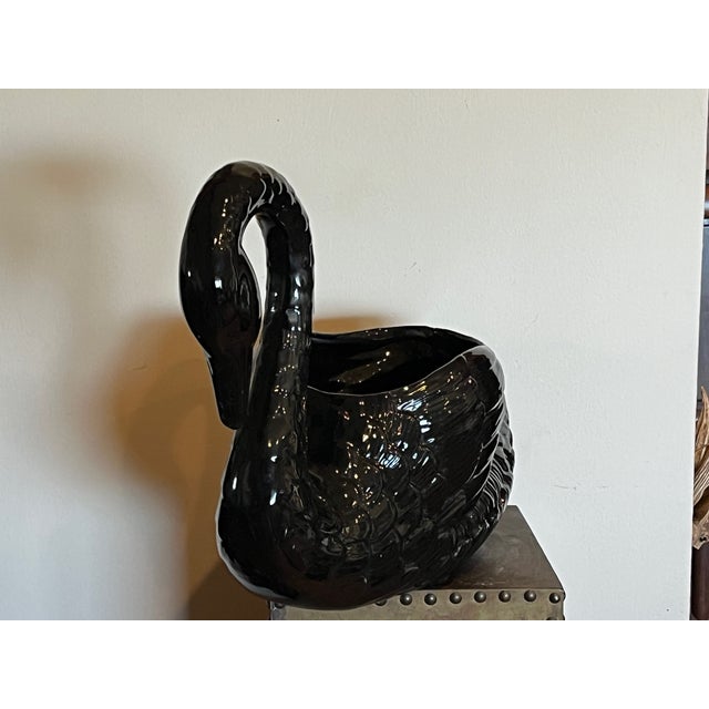 Mid-Century Modern Vintage Black Ceramic Swan Planter - MCM Statement Piece For Sale - Image 3 of 6