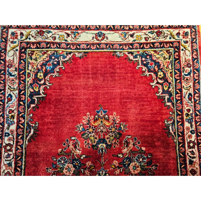 Vintage Persian Hamadan Wide Runner, Hand-Knotted Wool, Open Field Geometric Pattern, Red & Ivory. 4x10 For Sale - Image 17 of 18
