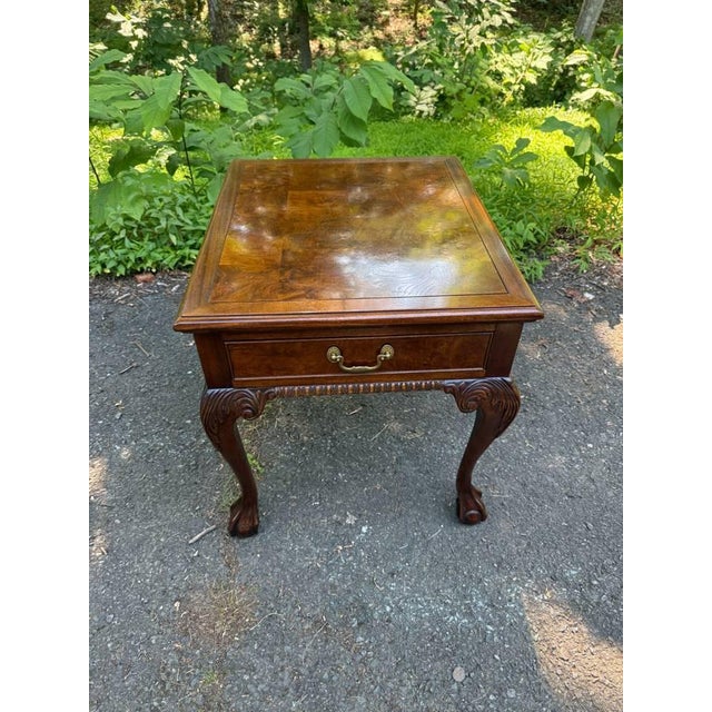 Hekman Furniture Late 20th Century Hekman Chippendale Style Ball & Claw Feet Mahogany Burled Top Side Table For Sale - Image 4 of 11
