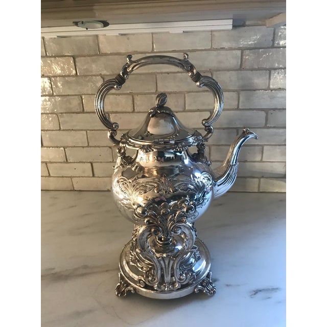 Silver Vintage Hand-Chafed Maker's Marked Silver Plate Coffee and Tea Service - 8 Piece Set For Sale - Image 8 of 12