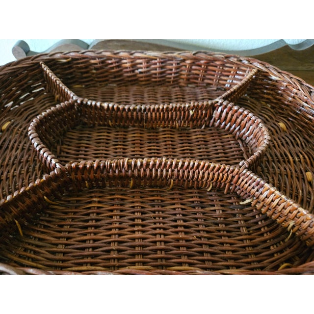 1980s 1980s Vintage Divided Wicker Basket For Sale - Image 5 of 9