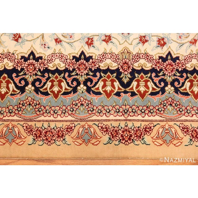 Persian Nazmiyal Collection Floral Scatter Ivory Persian Fine Silk Qum Area Rug For Sale - Image 3 of 8