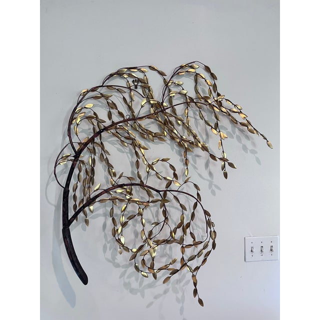 Vintage Mid-Century Modern Brass & Copper Weeping Willow Wall Sculpture in the Style of Curtis Jeré For Sale In West Palm - Image 6 of 10