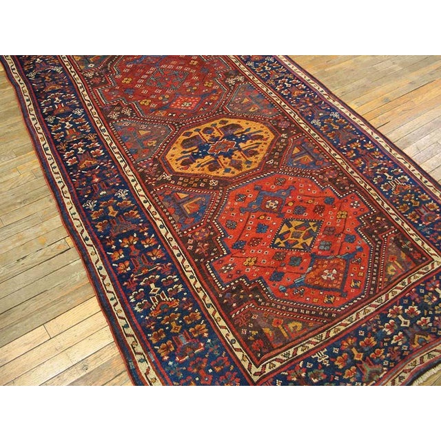 Persian 1850s Red Medallion Tribal Antique North West Persian Rug 5'x 12' 9" Handmade Wool Carpet For Sale - Image 3 of 6