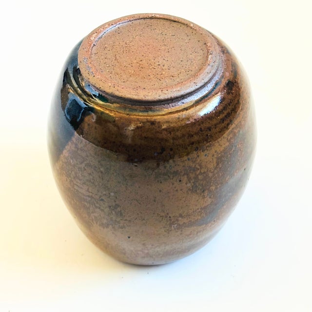 Vintage Brown Studio Pottery Vase With Overlapping Brown and Black Glazes For Sale - Image 11 of 11