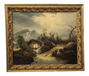 1876 Antique 19th-Century Old Masters Style Signed Original Oil on Canvas Landscape Painting