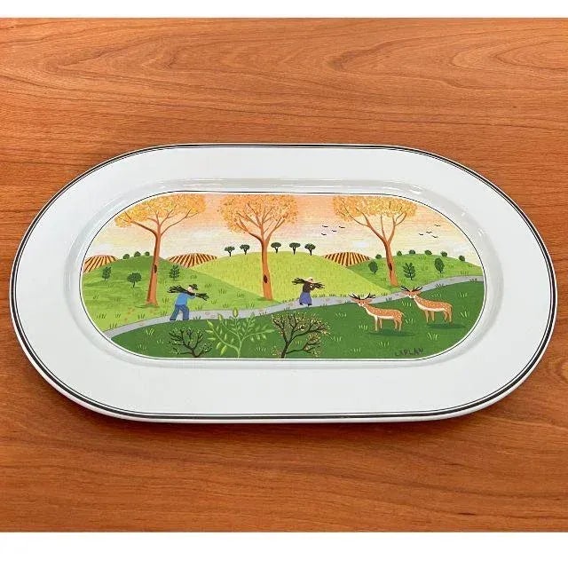 Contemporary 1980s Villeroy and Boch, Design Naif, Oval Serving Platter and Plate, Set of Two (2) For Sale - Image 3 of 8