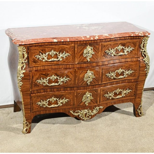Early 20th Century Louis XIV-Louis XV Transition Style Marquetry Chest of Drawers For Sale - Image 3 of 18