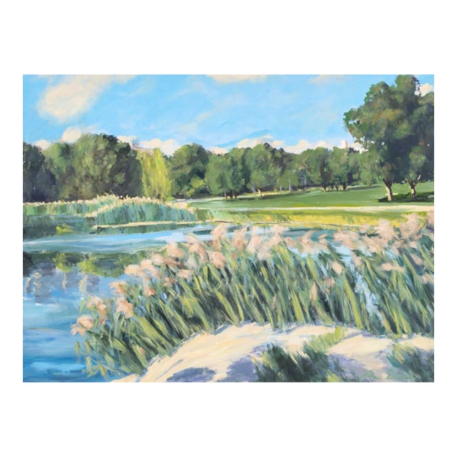 Contemporary Lakeside Landscape Oil on Canvas For Sale