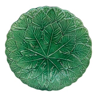 English Green Majolica Leaves Plate Circa 1880 For Sale