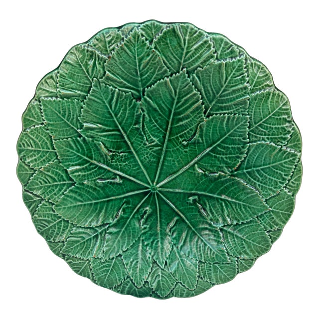 English Green Majolica Leaves Plate Circa 1880 For Sale
