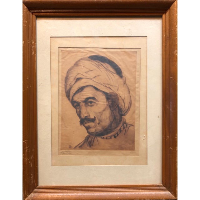 1930s Jacob Eisenberg, Bezalel School Jerusalem, Middle Eastern Arab Man in Turban Circa 1920s Etching, c.1930 For Sale - Image 5 of 7
