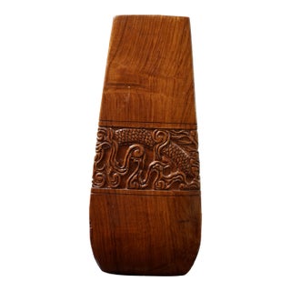 Hand-Carved Asian Hardwood Dragon Vessel For Sale