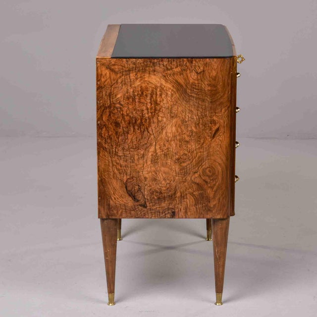 Italian Mid-Century Burl Walnut Four-Drawer Chest With Black Glass Top For Sale - Image 4 of 12