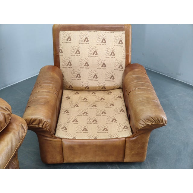 Wood Cognac Buffalo Leather Lounge Armchairs from Arcon Italia, 1970s, Set of 2 For Sale - Image 7 of 18