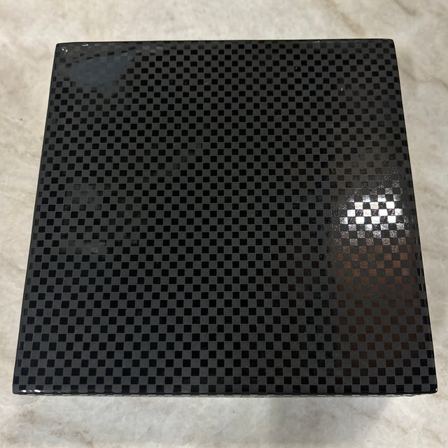 Stunning black lacquer box with subtle grey checkboard pattern around the entire outside. The inside of the box is all...