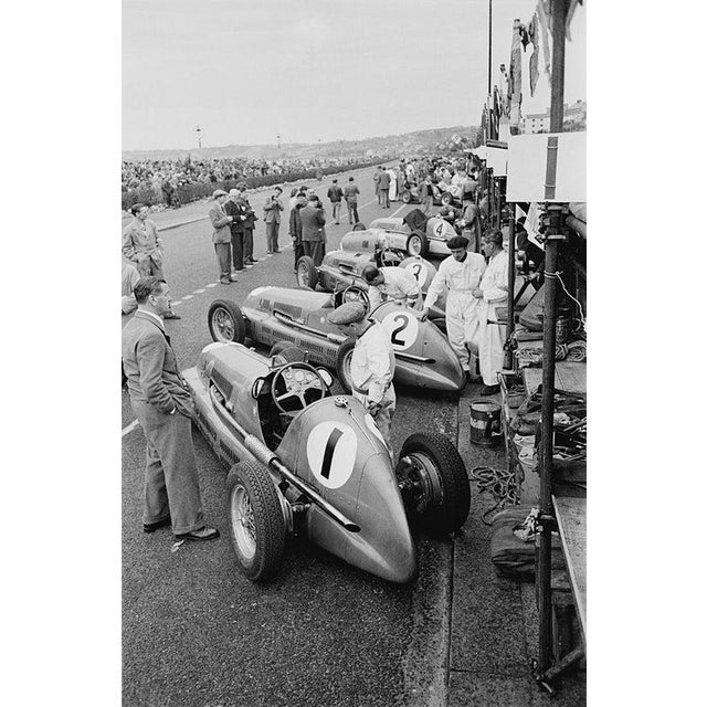 Race Order Maserati racing cars in the pit during a road race at at St Helier, Jersey, Channel Islands, May 1947. Original...
