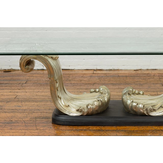 Modern The Wave, Contemporary Silver on Bronze Scrolling Coffee Table Base For Sale - Image 3 of 11