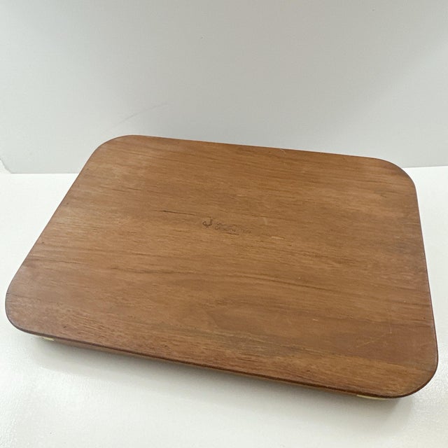 Mid Century Modern Good Wood Genuine Teak Serving Tray With Brass Accents | Danish Modern Butler Tray | Vintage For Sale In Los Angeles - Image 6 of 10