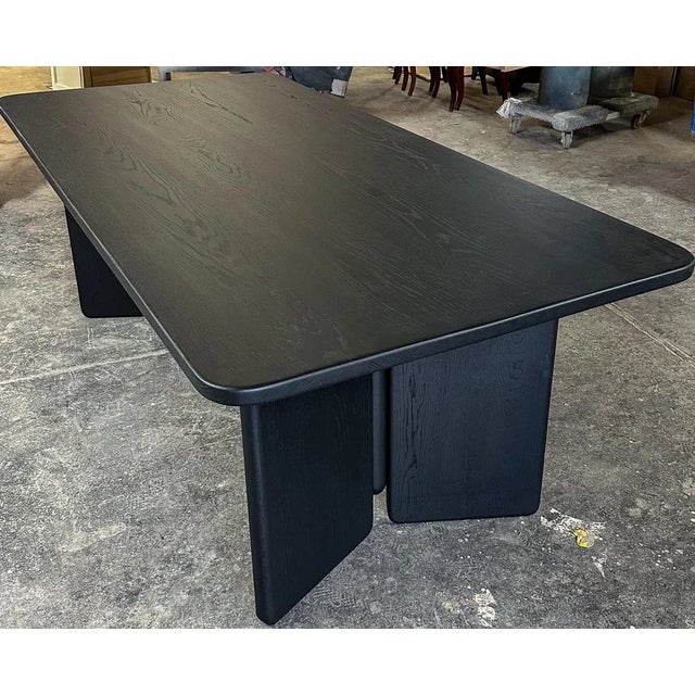 Custom Mid Century Style Rectangular Black Oak Dining Table For Sale In Los Angeles - Image 6 of 12