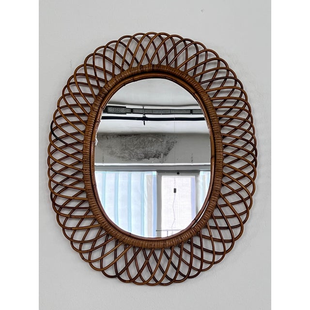 Italian Oval Wall Mirror with Bamboo Frame in the style of Franco Albini, 1970s For Sale - Image 16 of 16