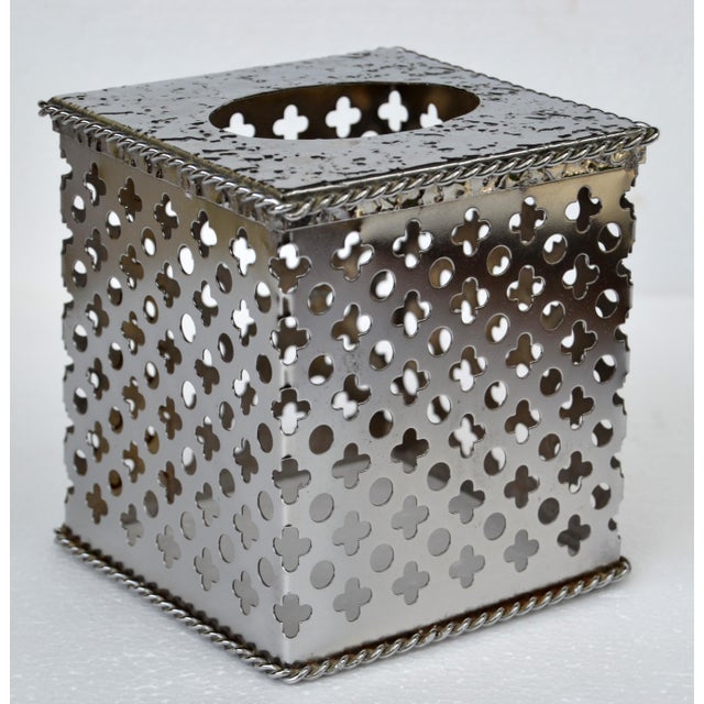 Vintage handmade and embellished Steel Tissue Box holder with cutout design is a decorative and functional container...