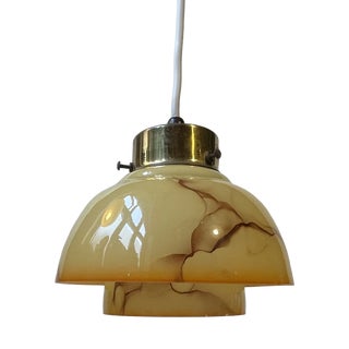 Scandinavian Art Deco Pendant Lamp in Brass and Marble Glass, 1940s For Sale