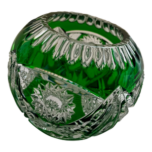 Late 20th Century Bohemian Style Cut to Clear Green Crystal Vase/Votive Holder