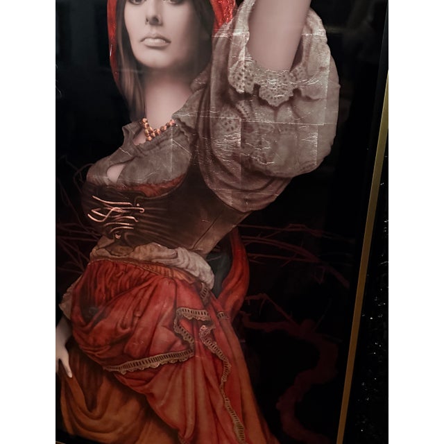 Red Patrick Guyton “Bella Vita” Mixed Media on Aluminum With Silver Leaf Framed Contemporary Figurative Portrait For Sale - Image 8 of 12