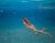 This oil painting on aluminum panel captures a serene underwater scene, where a figure gracefully swims through crystal-...