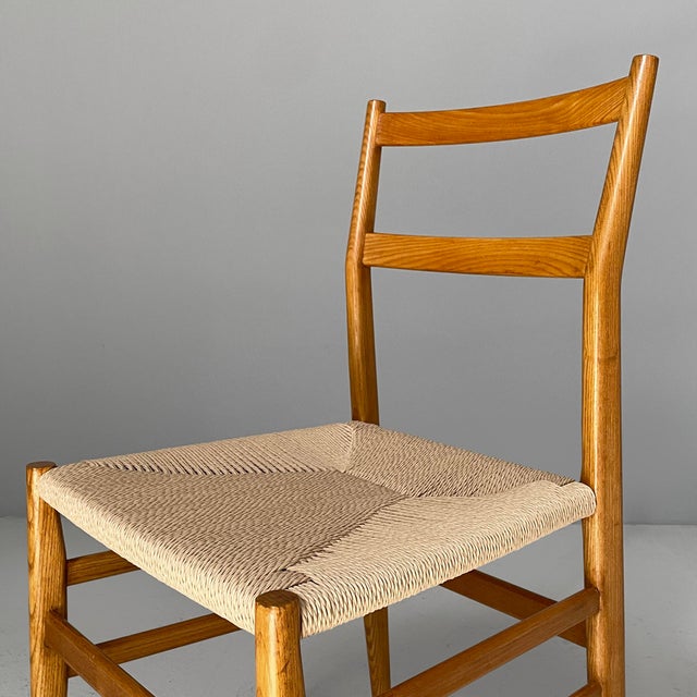Wood Mid-Century Modern Italian Straw and Wood Leggera Chairs by Gio Ponti for Cassina, 1960s, Set of 6 For Sale - Image 7 of 16