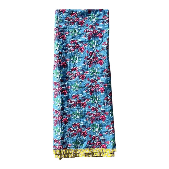 Vintage Egyptian Matelasse Quilted Coverlet or Throw in Blue and Yellow For Sale