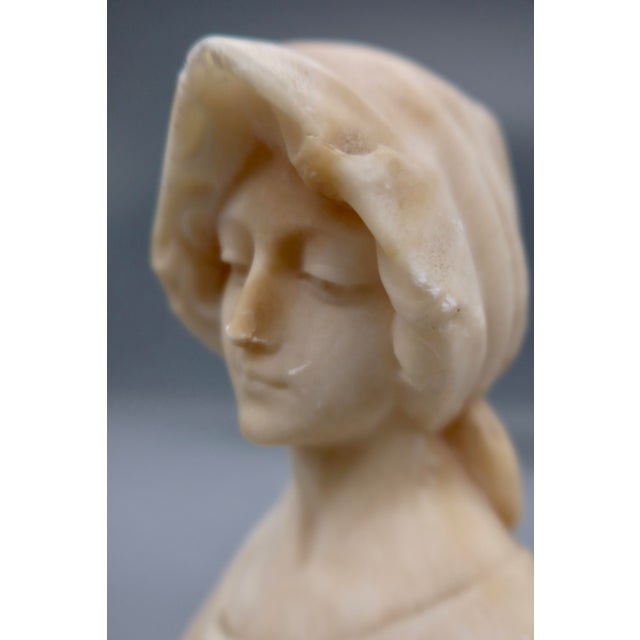 Guglielmo Pugi Antique Italian Alabaster Bust, Signed Pugi — Hooded Female Figure, Late 19th / Early 20th Century For Sale - Image 4 of 9