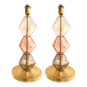 Set of Two Contemporary Italian Multicolor Murano Style Glass Table Lamps