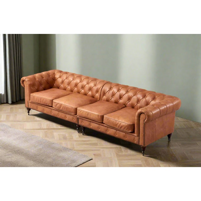 Century Chesterfield Sofa - Light Chestnut Leather - 118" For Sale - Image 9 of 9