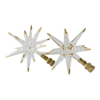 Retro Modern Gold Leaf Tipped Lucite Starburst Table Lamp Finials, Crystal Clear, Large, Stunning Focal Point, by C. Damien Fox For Sale