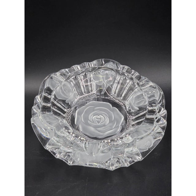 Vintage Clear Glass Rose Etched Vanity Trinket Dish- Scalloped Edges For Sale - Image 17 of 18