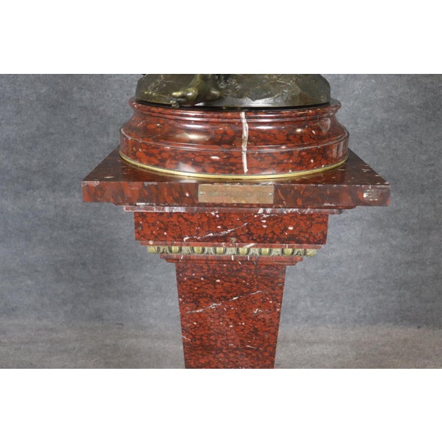Rouge Marble Pedestal With Bronze E. Piccault Statue For Sale - Image 4 of 18