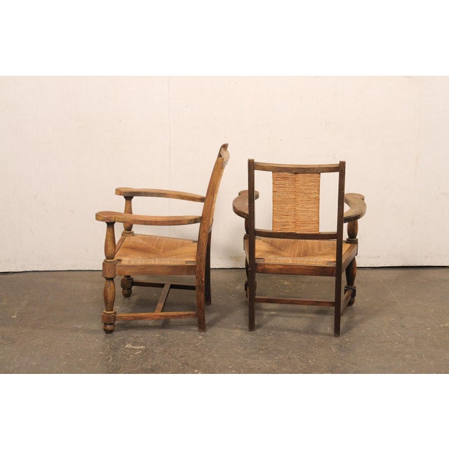 Tan Mid 20th Century Spanish Wood Armchairs W/Rush Seat & Backs For Sale - Image 8 of 11