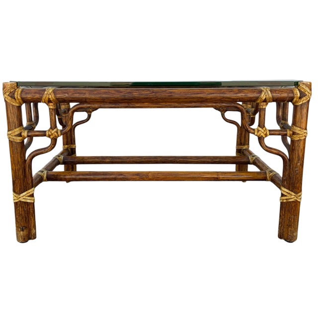 Contemporary Mid 20th Century McGuire Furniture Faux Bamboo Rattan Coffee Table For Sale - Image 3 of 7