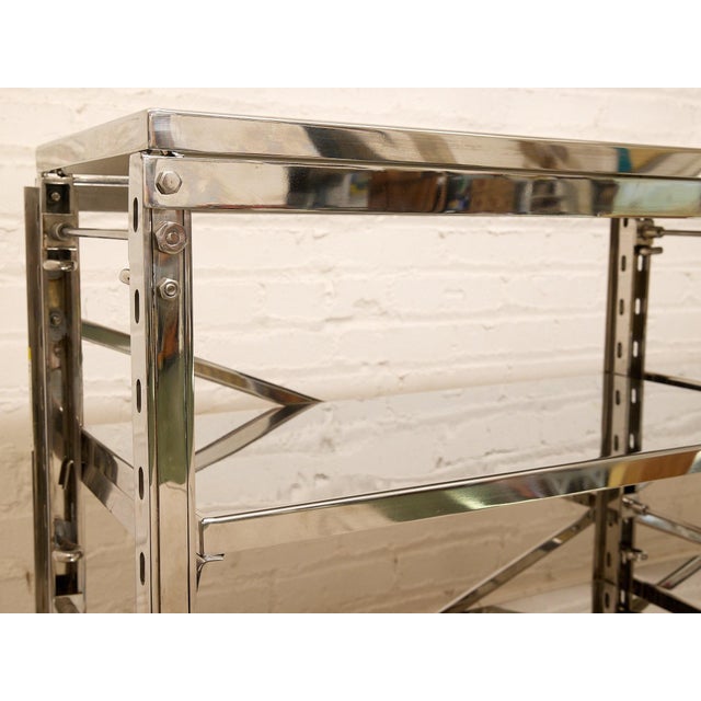 Art Deco Late 20th Century Chrome & Mirrored Glass Étagère Console With X-Brace Detail For Sale - Image 3 of 12