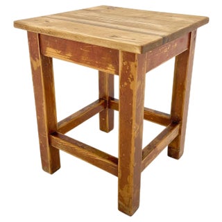 Square Wooden Stool with Original Paint, Czechoslovakia, 1950s For Sale