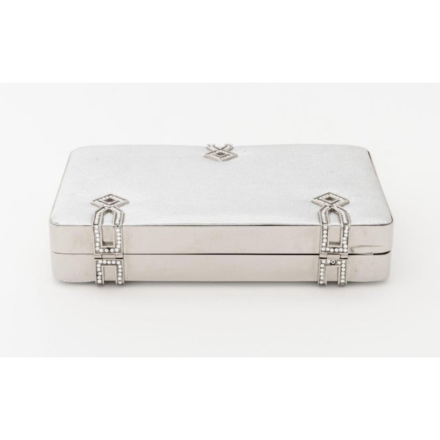 Glass Judith Leiber Silver-Tone Metallic Leather Clutch For Sale - Image 7 of 10