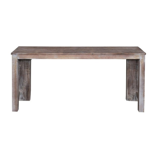 Far Pavilions 1980s Carved Doorframe Upcycled Distressed Solid Wood Console For Sale - Image 4 of 7