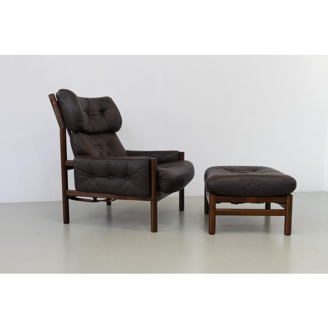 Set of Mid-Century Modern Scandinavian Safari Lounge Chair and Ottoman by Bruksbo, 1970s For Sale - Image 12 of 18