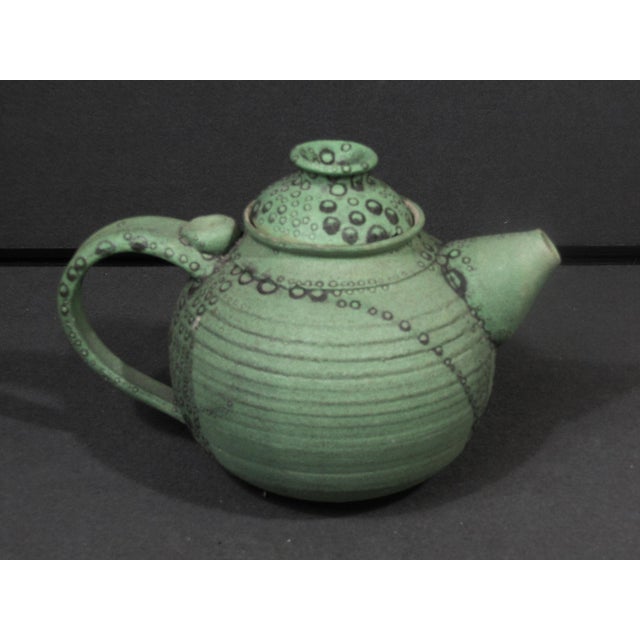 1990s Handmade Modernist Studio Pottery Teapot in Matte Green Glaze For Sale - Image 4 of 13
