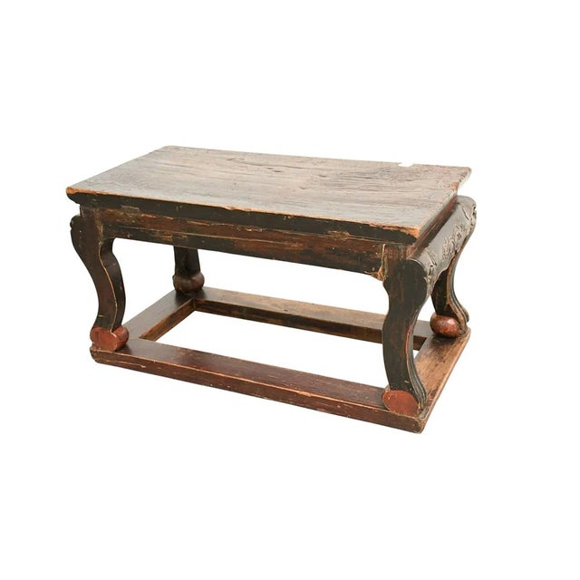 Chinese Chinese Early 19th C. Low Altar Table Carved Face (Great Hall Bench ) For Sale - Image 3 of 6