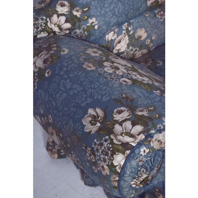 Wood Vintage Chaise Lounge in Blue Flowery Fabric, 1920s For Sale - Image 7 of 13