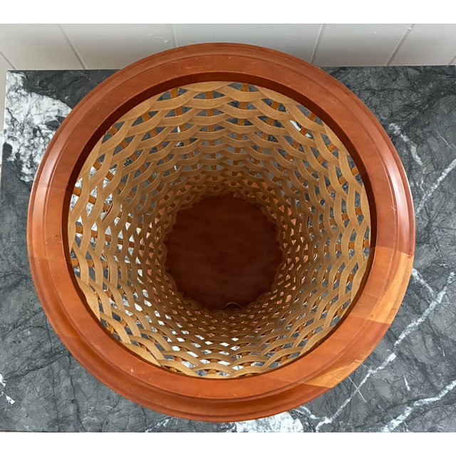 MCM handcrafted woven Brea College waste basket or planter. Scandinavian influenced featuring Appalachian black walnut and...