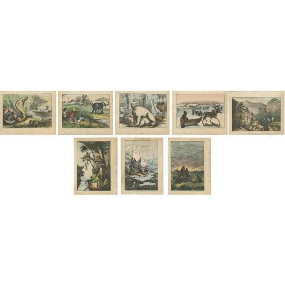 Animals and Hunting Scenes, 1880, Paper, Set of 8 For Sale